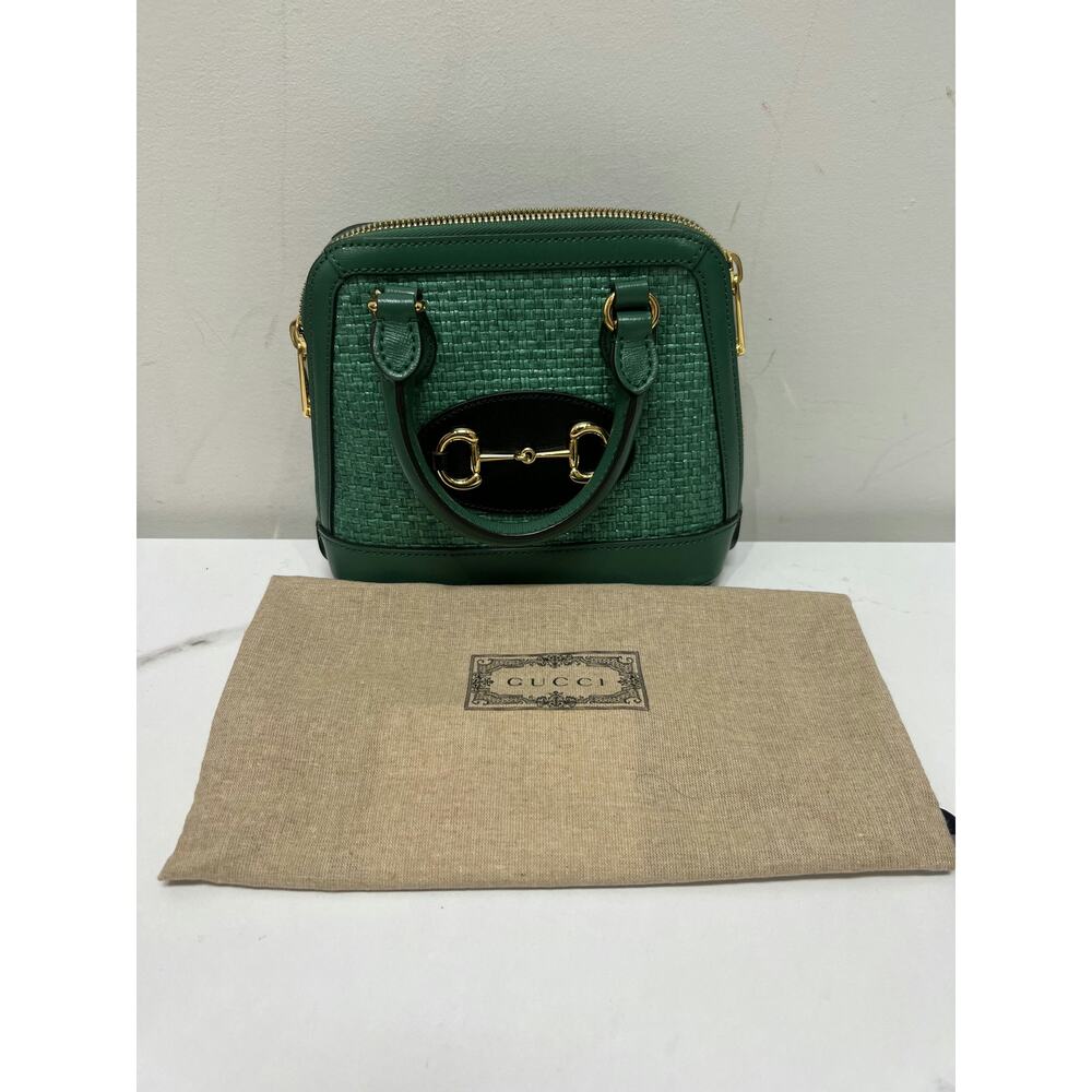 Gucci 640716 Green Woven Leather Mini Boston Bag with Gold Hardware - Picture 2 of 7